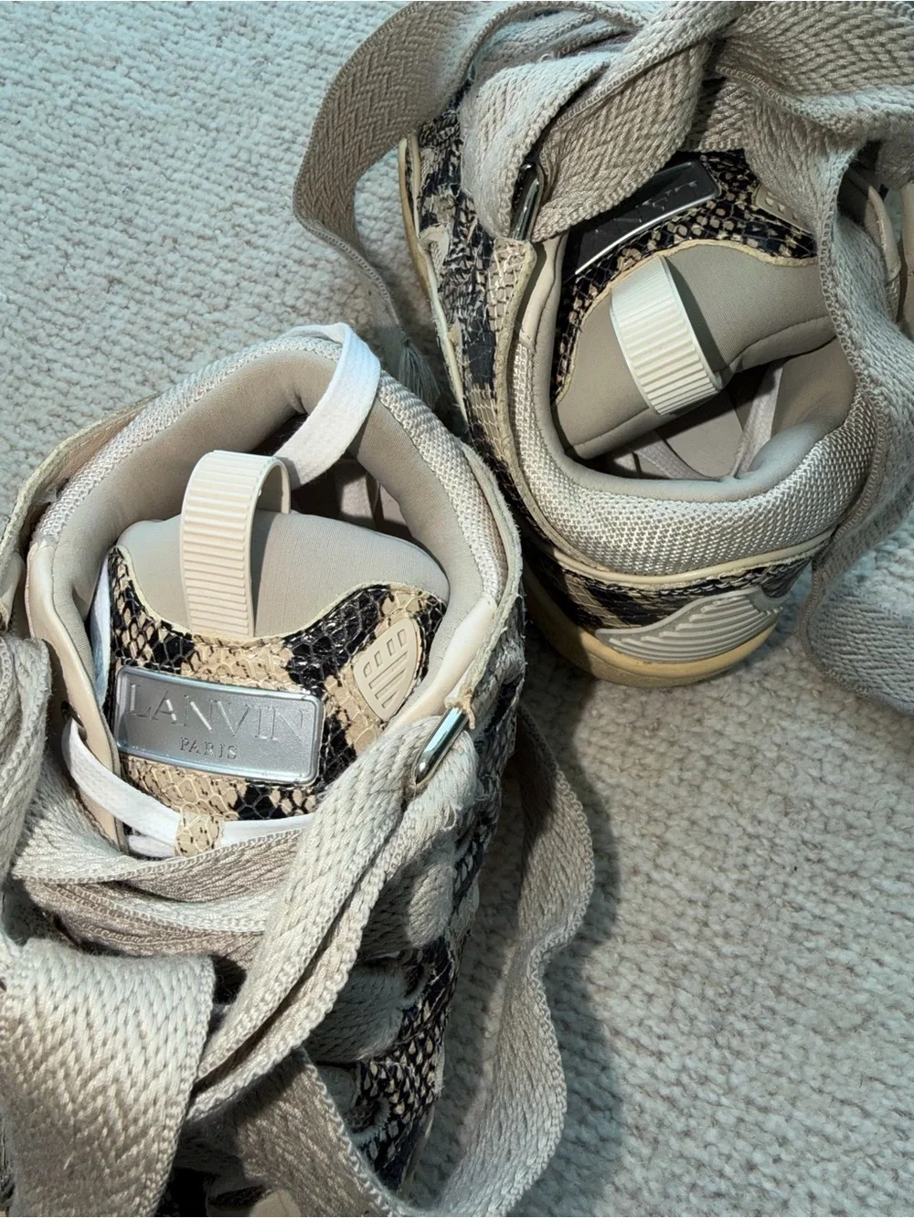 Lanvin Curb Python Print Sneakers - Beige
